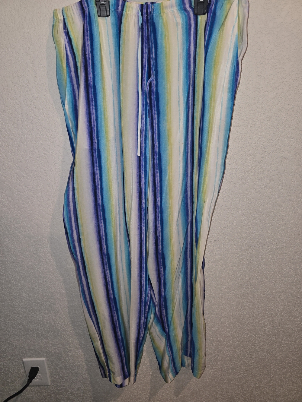 Vintage Amanda Smith 100% Pure Silk Striped Elastic Waist Lounge Pants - Picture 1 of 3
